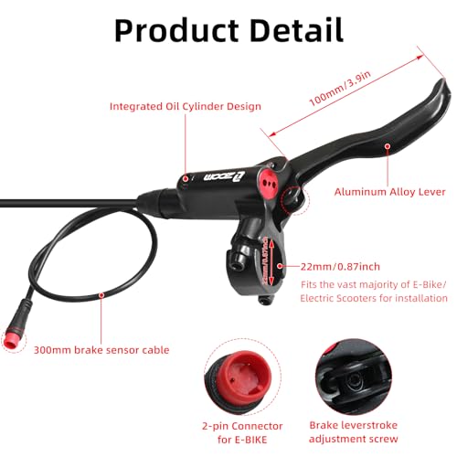 Exceedhub Z00M HB875E Hydraulic Disc Brake Set for eBike with 2x160mm Rotors, Pre-Bled, Power-Off System