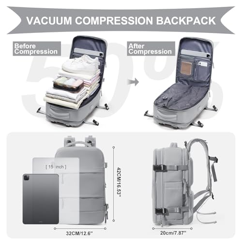 Coowoz 25L Grey Vacuum Travel Backpack with Pump, Waterproof Daypack for Women & Men