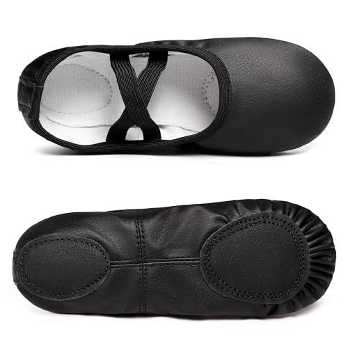 Dynadans Soft Leather Ballet Slippers for Girls Boys Toddler Kids Women - 2 Little Kid / Black