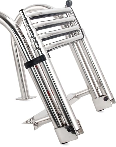 Mojiate M2599 4-Step Stainless Steel Telescoping Dock Ladder - Heavy Duty, Foldable, 600lbs Capacity