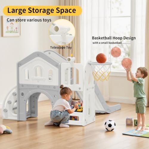 BIERUM 9-in-1 Toddler Slide White Gray Indoor & Outdoor Playset for Ages 1-3