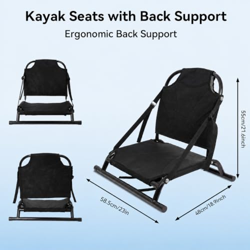 Black Kayak Seat with Back Support - Aluminum Frame & Dual Mount for Inflatable & Sit-On-Top Kayaks