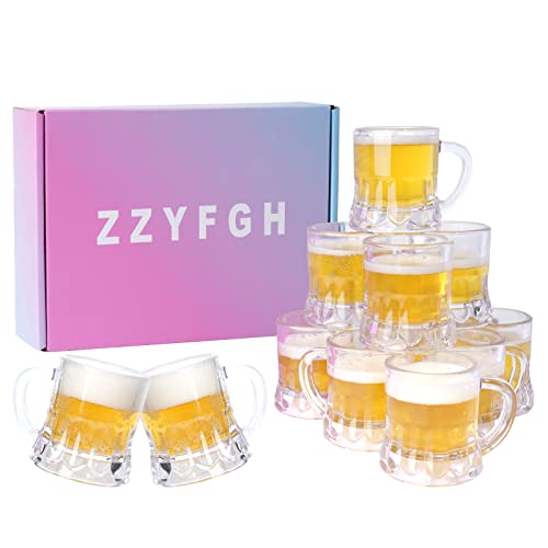 Clear Mini Plastic Beer Mugs - 2 Oz Shot Glasses with Handle, Set of 12