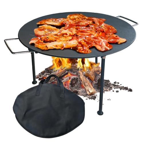 18-Inch Cast Iron Campfire Grill Pan with Carrier Bag - Outdoor & Indoor Use