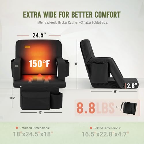 Overmont 24.5-Inch Wide Heated Stadium Seat with Back Support & Dual-Zone Heat
