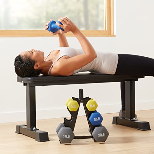Dumbbell Set with Rack - 6 Pairs of Neoprene Hand Weights 5, 10, 15 lbs