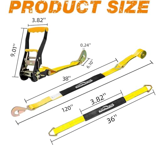 Autofonder Car Tie Down Kit 4-Pack - 2x10ft Ratchet Straps with Snap Hooks, Vehicle Cargo Securement