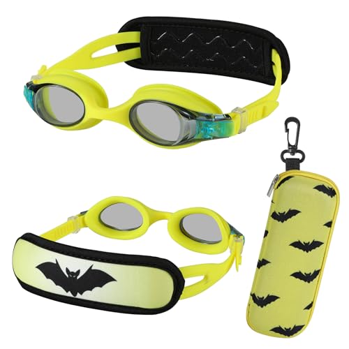 Toddler Swim Goggles 2 Pack - No Hair Pull Kids Goggles with Padded Strap, Ages 3-8, Spider & Bat Variation