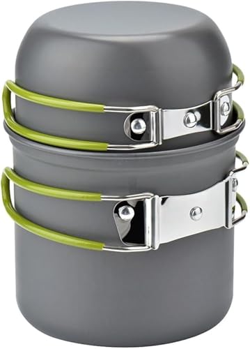 Camping Cookware Mess Kit with Foldable Handles, Lightweight Non-Stick Pot Set