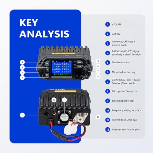 Dual Band GMRS Mobile Radio KT-8900D with 200 Channels, 25W Power - Off-Road & Vehicle Use