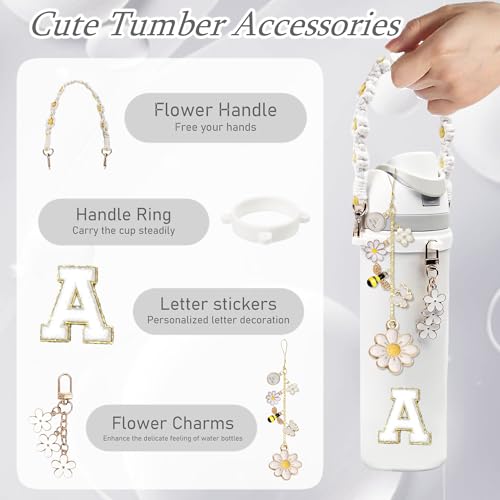 Personalized Flower Charm Set for Owala Bottles - White S Handle Strap