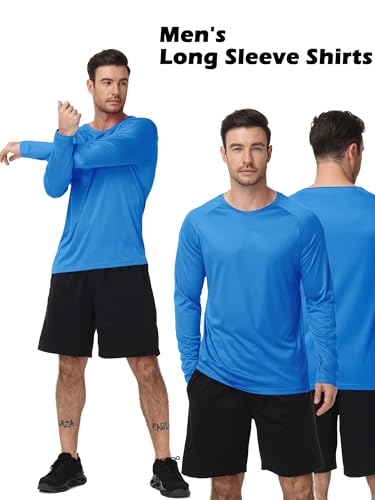 ZITY 7-Pack Long Sleeve Shirts for Men UPF 50+ Fast Dry Large Royal Blue Light Gray