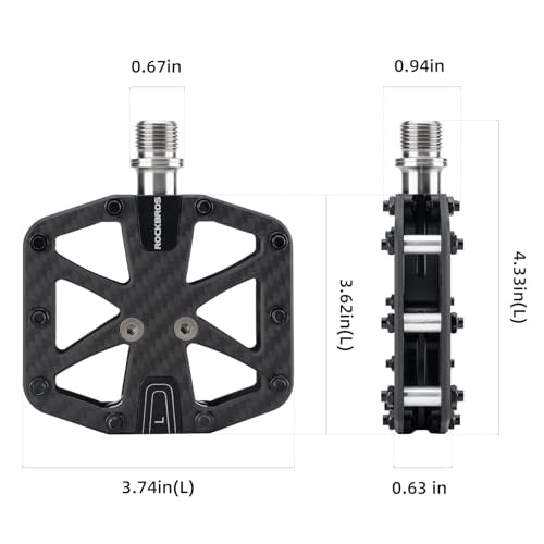 ROCKBROS Large Carbon Fiber MTB Pedals - Lightweight Non-Slip Flat Bicycle Pedals with Sealed Bearings