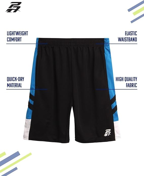 Pro Athlete Boys Athletic Shorts 2 Pack Quick Dry with Pockets - Black/Blue