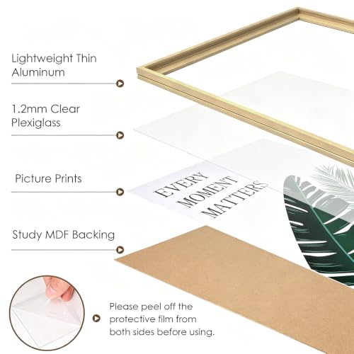 30x48 Metal Poster Frame with Matte Gold Finish and Plexiglass - Wall Mount