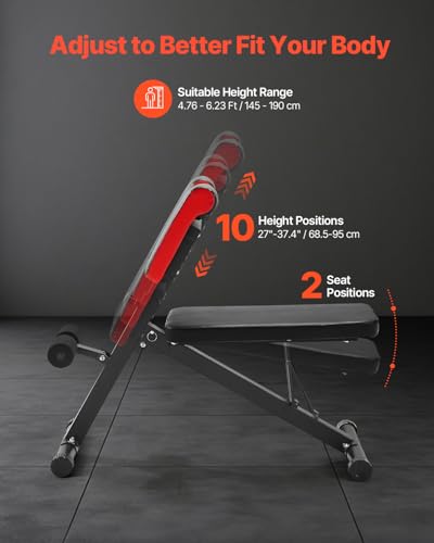 VEVOR Adjustable Foldable Roman Chair Hyperextension Bench for Full Body Workout - Black+Red, 330LB Capacity