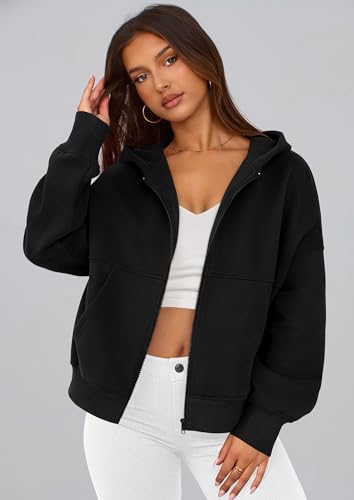 Women’s Black Medium Zip Up Hoodie Fleece Sweatshirt Casual Fall Jacket