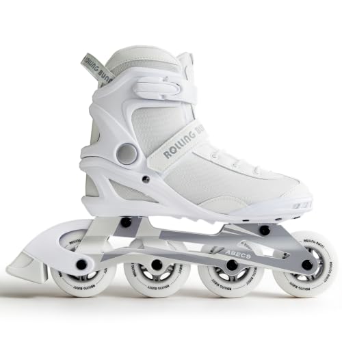 Adult Inline Skates Black White US 8 with ABEC-9 Bearings & Breathable Lining - Optional Brake, Size W 6-9, Variation: White / US Women 8