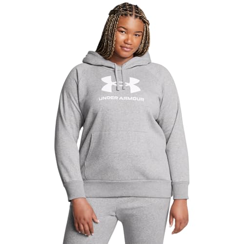 Under Armour Women's Rival Fleece Hoodie Medium Light Gray White Logo