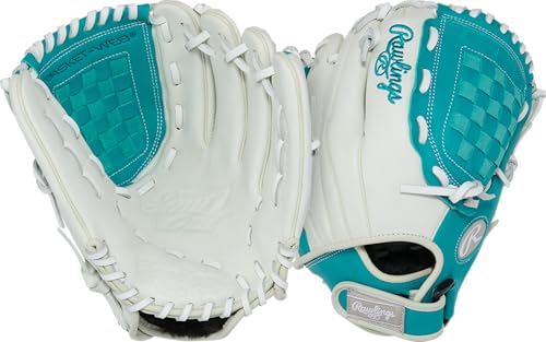 Rawlings Youth Fastpitch Softball Glove 11.5" White/Teal Basket Web Right Hand Throw