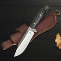 10.5-Inch Full Tang Bushcraft Hunting Knife with Micarta Handle & Leather Sheath