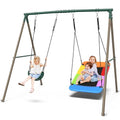 Hapfan Metal Kids Swing Set with Double Tree Swings for Backyard Play