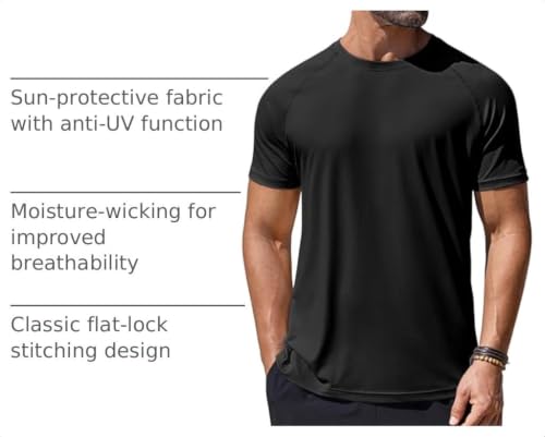Men's UPF 50+ Rash Guard Swim Shirt Black X-Large for Beach, Surf, and Workout