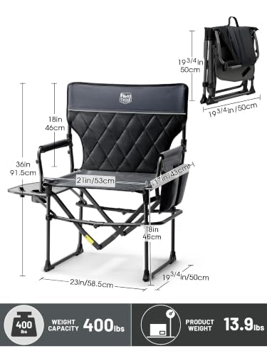 Heavy Duty Camping Chair with Side Table & Cup Holder - Black - 2 Pack