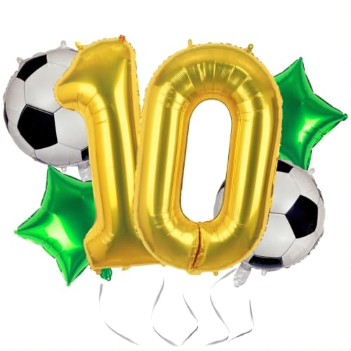 Gold 10 Soccer Balloon Set for 10th Birthday Party Boy Decorations