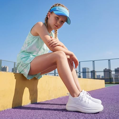 Kids Tennis Shoes Slip-On Sports Sneakers for Girls - White, 2 Big Kid