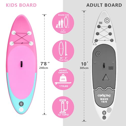 Kids Inflatable Stand Up Paddle Board with Accessories - 7'10" Pink & Green