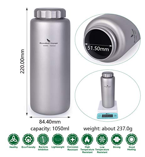 Titanium Water Bottle 35.5oz Leakproof Hydration Flask for Camping Hiking