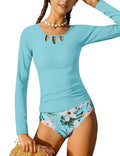 Girls Long Sleeve Rash Guard Bikini Set - Floral Swimsuit with Padding, 6-7 Years, Light Green