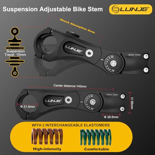 LUNJE Black 120° Adjustable Bicycle Suspension Stem for MTB Gravel & Hybrid Bikes