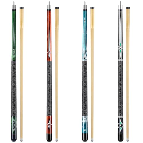 Set of 4 58-Inch Maple Billiard Pool Cues for Adults with 13mm Tips