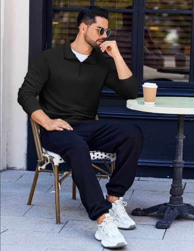 Men's Quarter Zip Pullover Sweatshirt - Medium Black