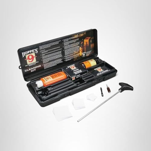 Hoppe's No. 9 Pistol Cleaning Kit for .38/.357/9mm Caliber - Gun Supplies with Aluminum Rod, Solvent, Lubricating Oil, Brush & Storage Case