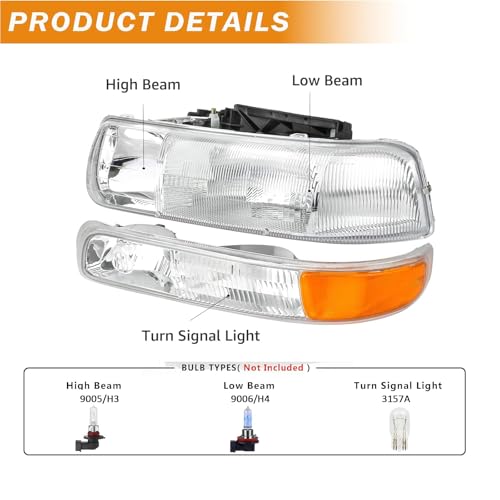 A&P Chrome Headlight Assembly for Chevrolet Tahoe Suburban Silverado 00-06