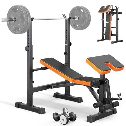 OUNUO Orange Multi-Function All-in-One Weight Bench Set for Full-Body Home Workout