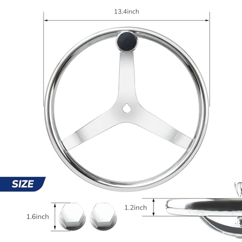 QYMOPAY 13.5" Marine Stainless Steel Boat Steering Wheel with Nut & Turning Knob