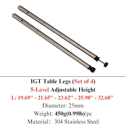 Adjustable Stainless Steel Camping Table Legs Set of 4 - Telescopic, Tool-Free Installation, Compatible with Most IGT Frames