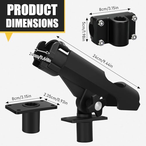 Fishing Rod Holders for Boat - Adjustable 360 Swivel Set of 6