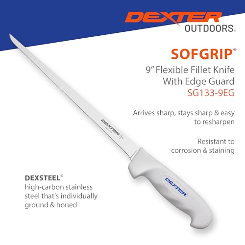 Dexter Outdoors 9-Inch Flexible Fillet Knife with Edge Guard - High-Carbon Stainless Steel, Non-Slip Handle