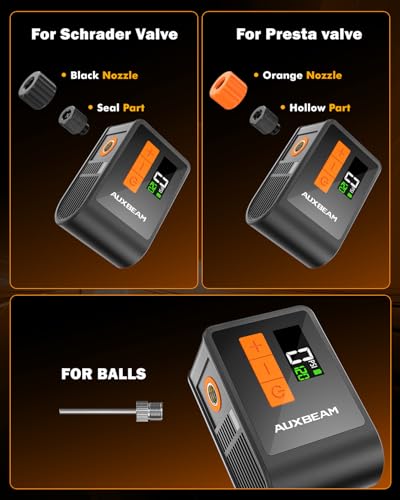 Auxbeam Amber Tiny Electric Bike Pump with Gauge - Portable 120PSI Bicycle Inflation for Road, Mountain & E-Bikes