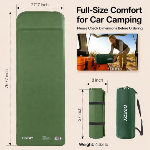 OGERY Green Self-Inflating Memory Foam Camping Mattress 3" Support Pad