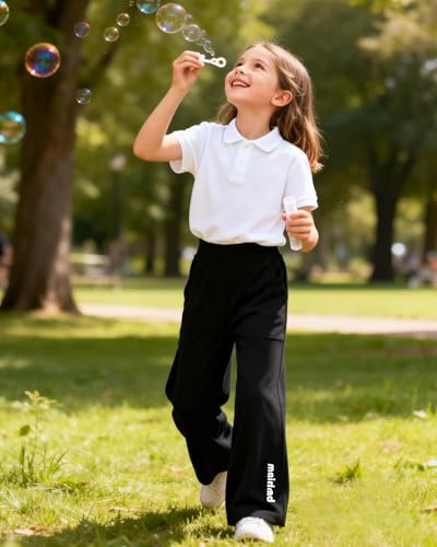 Girls Wide Leg Yoga Sweatpants 4 Pack - Casual Kids Pants 5-6 Years Black Navy Lavender Dusty Rose