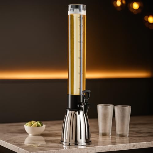 Oggi Beer Tower 88oz Stainless Steel Beverage Dispenser with Ice Tube & Spigot
