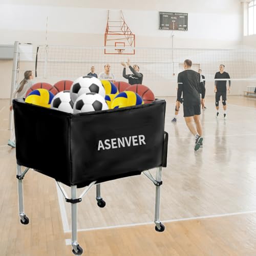 Black Portable Ball Cart with Removable Basket & Foldable Design for Volleyball Soccer Basketball Storage
