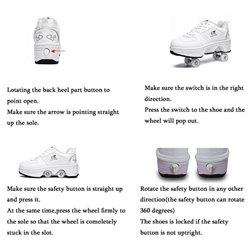 TAILORIA Kids 3.5 White 2-in-1 Roller Skate Shoes with Wheels, Detachable & LED Lights