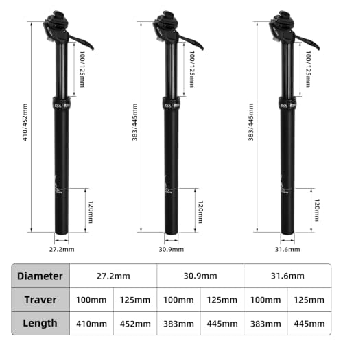 Soulvion Upgraded Cable-Less Hydraulic Dropper Seatpost 31.6mm x 100mm Travel for MTB/E-Bike/Road Bike